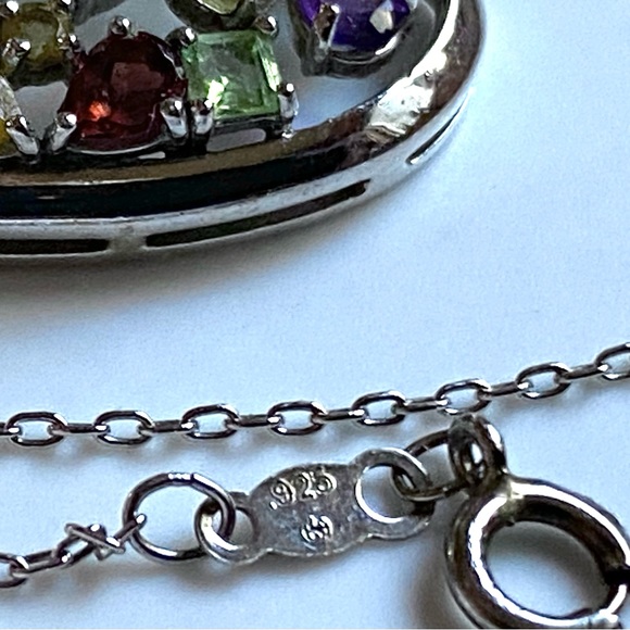 Sterling Silver Heart Shaped Multi Gemstone Necklace - Picture 4 of 8